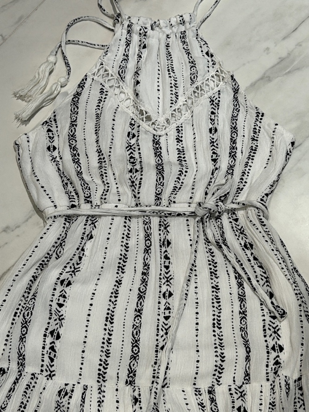 Halter Maxi Dress with lace details and tiered skirt
